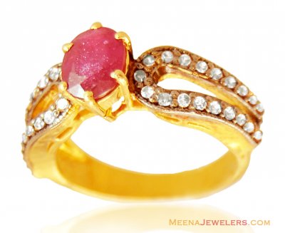 22K Antique Gold Ruby Ring ( Ladies Rings with Precious Stones )