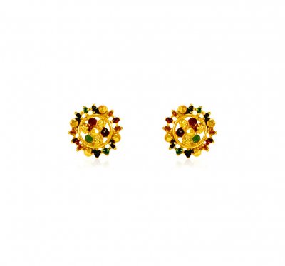 22 Kt Gold Earrings with MeenaKari ( 22 Kt Gold Tops )