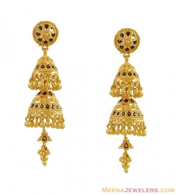 Gold Chandelier Earrings (22Karat) ( Exquisite Earrings )
