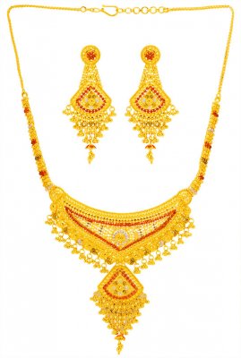 22KT Gold Designer Necklace Set  ( 22 Kt Gold Sets )