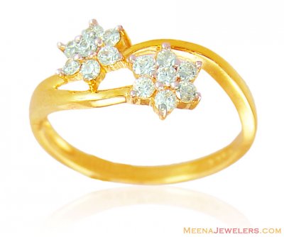 Fancy Gold Signity Floral Ring ( Ladies Signity Rings )