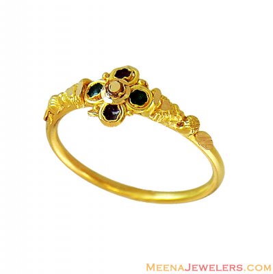 22K Light Meenakari Ring ( Ladies Gold Ring )