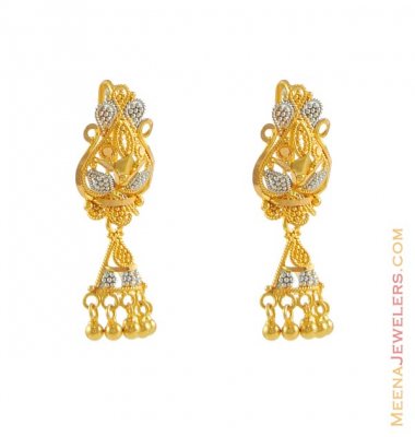 Two Tone Earrings with Hangings ( 22Kt Gold Fancy Earrings )