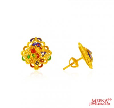 22kt Gold  Earrings with Meenakari ( 22 Kt Gold Tops )