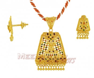 MeenaKari Gold Pendant and Earrings ( Gold Pendant Sets )