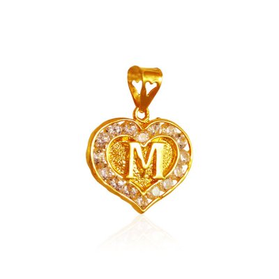 22k Gold Pendant with Initial (M) ( Initial Pendants )