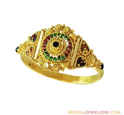 Fancy Meenakari Indian Ring 22K ( Ladies Gold Ring )