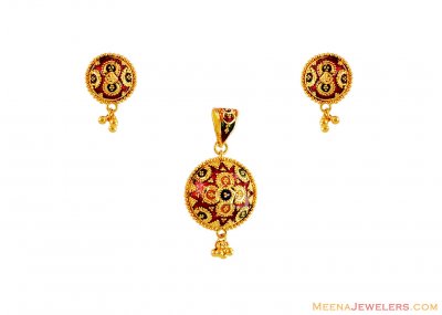 22K Gold Meenakari Pendent Set ( Gold Pendant Sets )