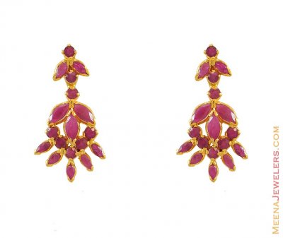 Gold Earrings with Ruby ( Precious Stone Earrings )