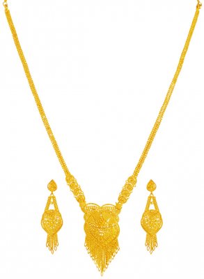 22K Gold Long Necklace Earring Set ( 22 Kt Gold Sets )