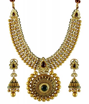22K Kundan Necklace Set ( Antique Necklace Sets )