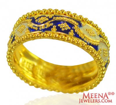 22Kt Gold Filigree And Enamel Paint Ring ( Ladies Gold Ring )