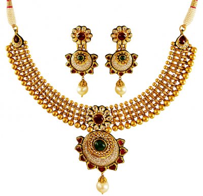 22 Karat Gold Antique Necklace Set ( Antique Necklace Sets )