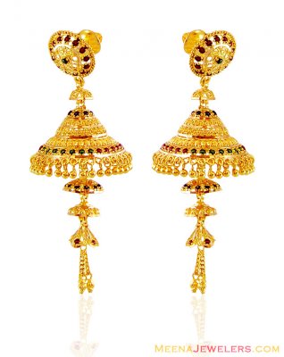 Gold Meenakari Jhumki Earrings ( 22Kt Gold Fancy Earrings )