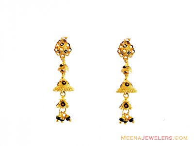 22k Black Meena Jhumki Earrings ( 22Kt Gold Fancy Earrings )