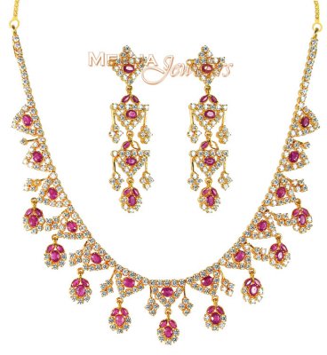22Kt Gold Ruby and CZ Necklace ( Combination Necklace Set )