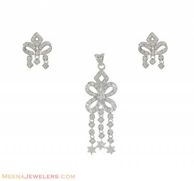 White Gold Pendant Set With Signity ( White Gold Pendant Sets )