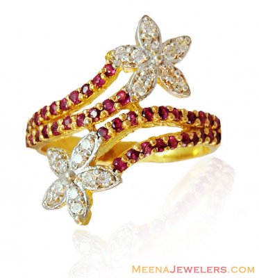 22k Ladies Fancy Ruby CZ Ring ( Ladies Rings with Precious Stones )