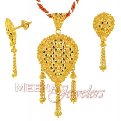 Gold MeenaKari Pendant ( Gold Pendant Sets )