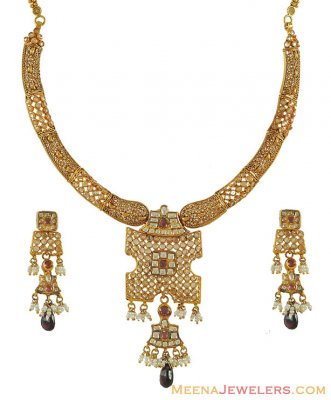 22k Kundan And Polki Necklace Set ( Antique Necklace Sets )
