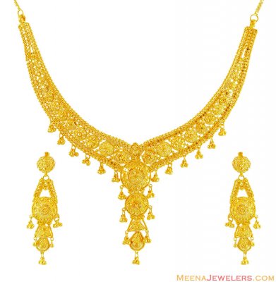 22K Gold Fancy Necklace Earring Set ( 22 Kt Gold Sets )