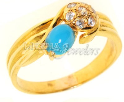 Gold Ring with Turquoise and CZ ( Ladies Rings with Precious Stones )