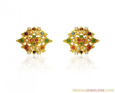 Designer Stones Earrings 22k Gold ( Precious Stone Earrings )