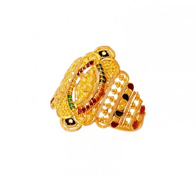 22K Gold Filigree Meenakari Ring  ( Ladies Gold Ring )