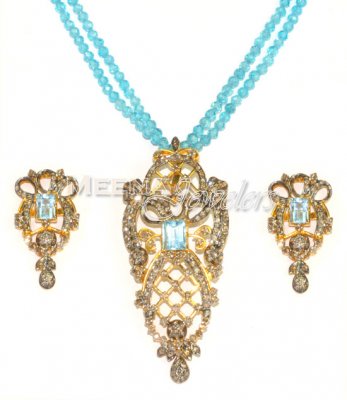 Victorian Style diamond Polki Pendant set in Antique Finish ( Diamond Pendant Sets )