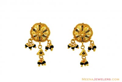 22K Gold Black Meena Earrings  ( 22 Kt Gold Tops )