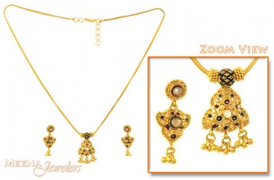 22Kt Gold Meena Kari Necklace Set ( Light Sets )