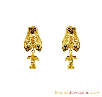 22K Filigree Earrings with Meena  ( 22Kt Gold Fancy Earrings )