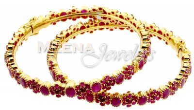 Gold Bangles Studded with Ruby ( Precious Stone Bangles )