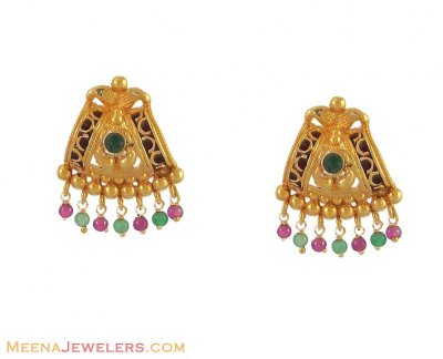22k Designer Earrings ( Precious Stone Earrings )