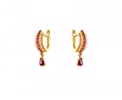 Ruby and Pearls 22K Earrings ( Clip On Earrings )