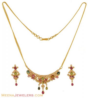 Gold color Cz necklace set ( Gold Designer Sets )