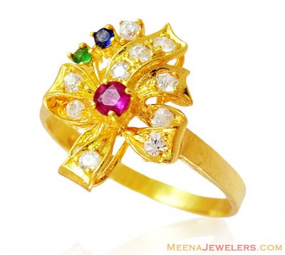 22K Multi Precious Stone Ring ( Ladies Rings with Precious Stones )