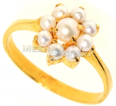 22k Gold Ring with Pearl ( Ladies Rings with Precious Stones )