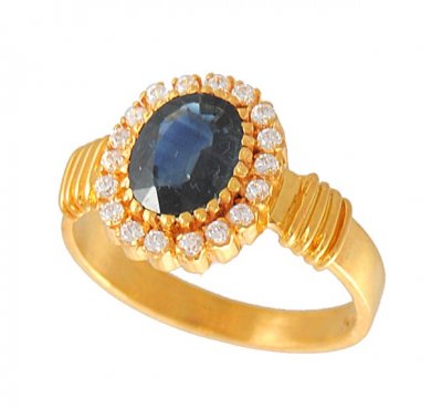 Gold Sapphire And Cz Ring ( Ladies Rings with Precious Stones )