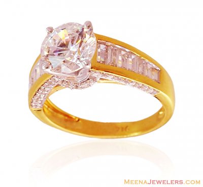 Beautiful CZ Solitaire Gold Ring ( Ladies Signity Rings )