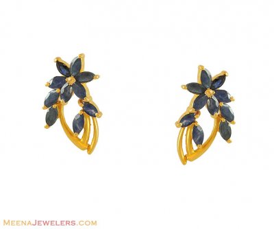 Sapphire Studded Earrings (22Kt Gold) ( Precious Stone Earrings )
