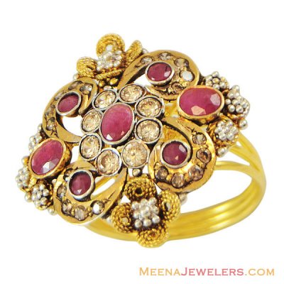 22K Antique Ruby Stone Ring ( Ladies Rings with Precious Stones )