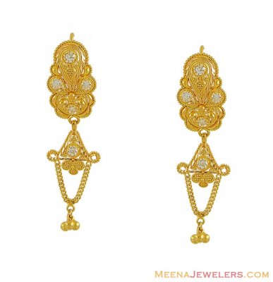 22K Gold Earrings with Hangings ( 22Kt Gold Fancy Earrings )