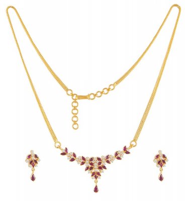  Gold Ruby and CZ Set ( Ruby Necklace Sets )