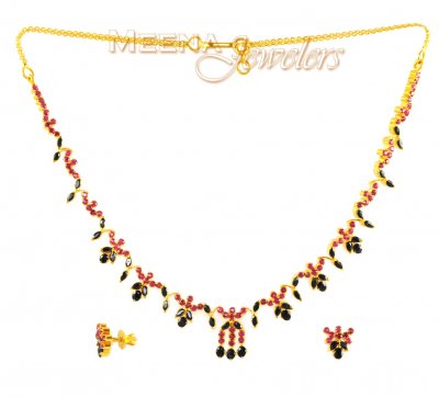 22Kt Gold Ruby and Sapphire Set ( Combination Necklace Set )