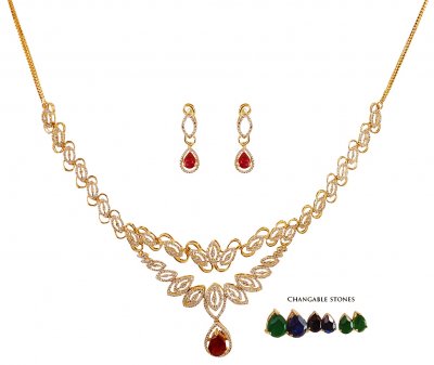 18kt Yellow Gold Diamond Necklace ( Diamond Necklace Sets )
