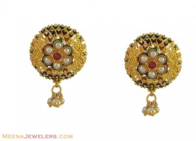 22K Gold Colorful Earrings ( 22 Kt Gold Tops )