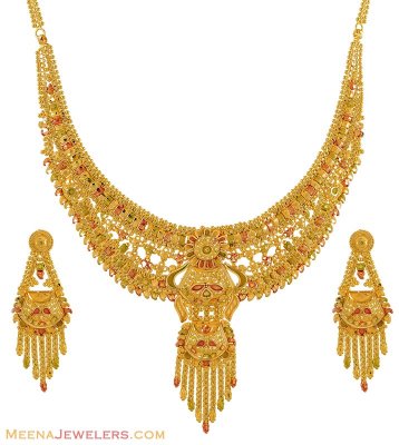 Gold Necklace Set (Three tone) ( 22 Kt Gold Sets )