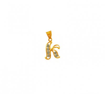 22K Gold Pendant with Initial (K) ( Initial Pendants )