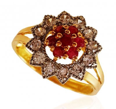 22kt Gold Ruby Ring ( Ladies Rings with Precious Stones )